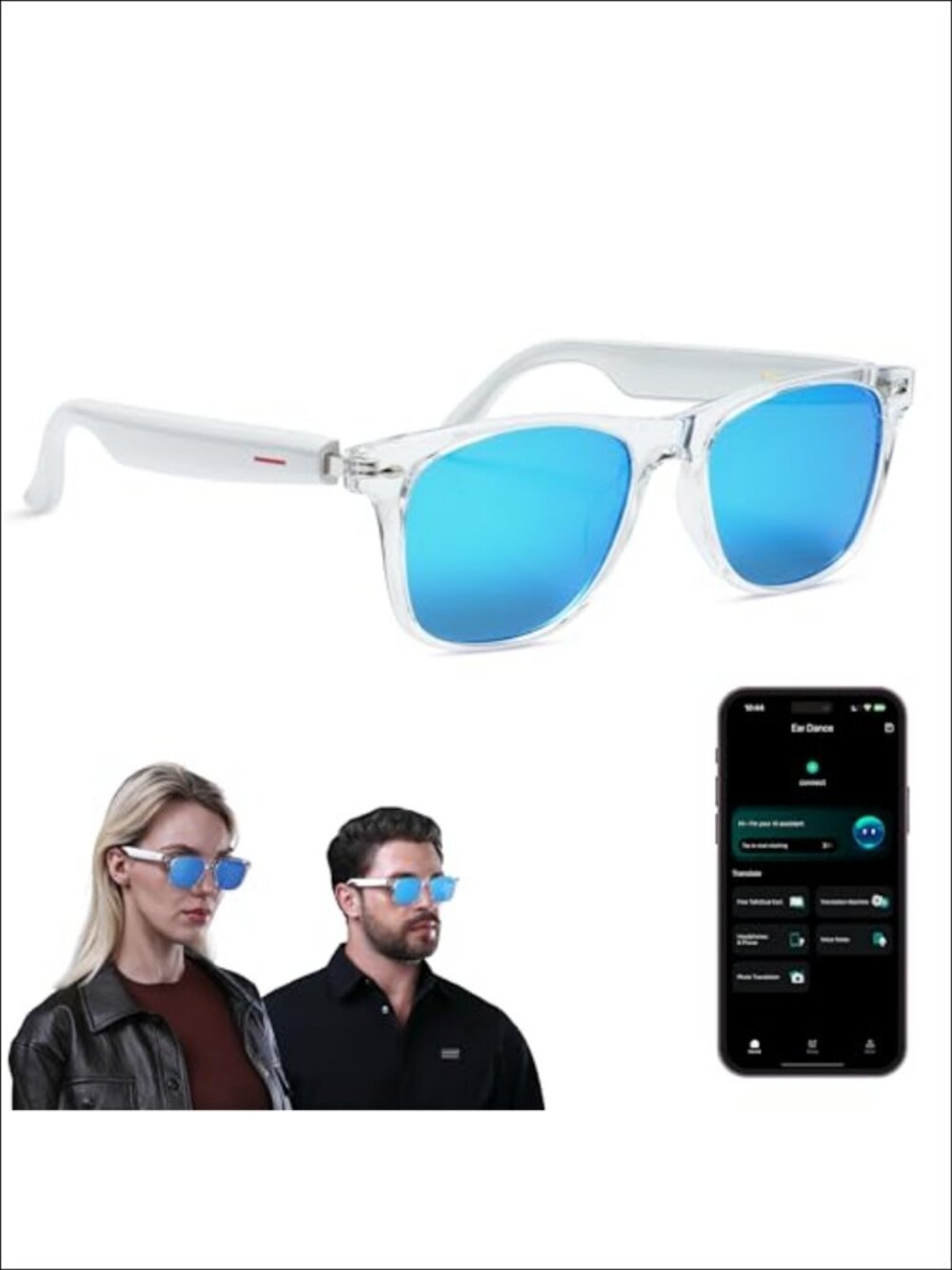 LIMU AI Smart Glasses Translator Open-Ear Bluetooth Audio UV400